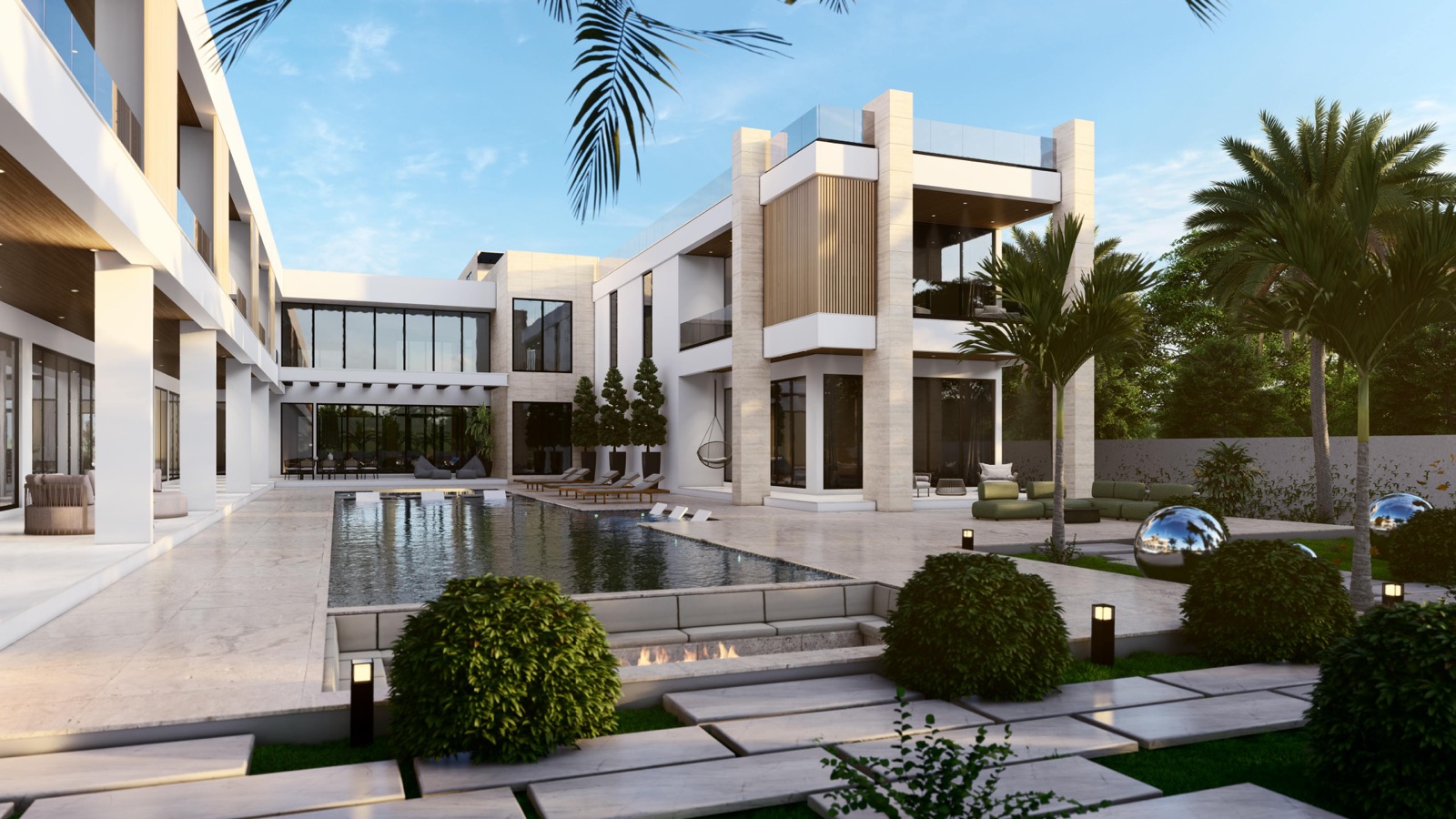 Modern Orange County estate at dusk